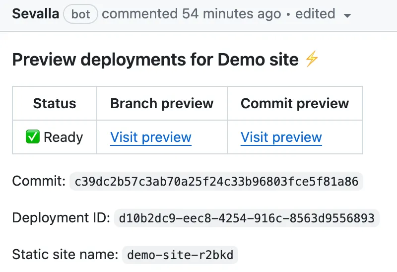 Image showing the pull request previews feature