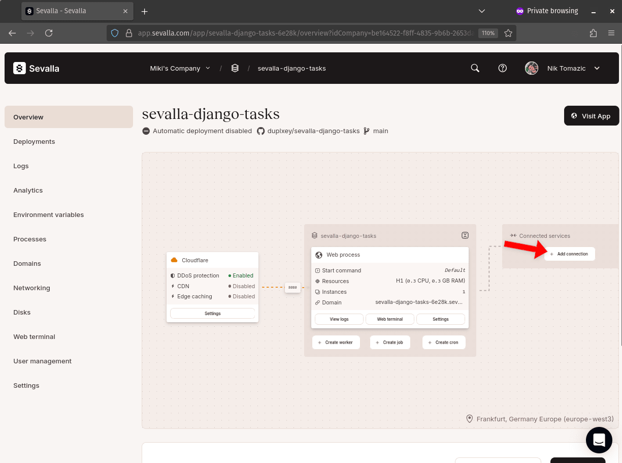 Sevalla Add Connection